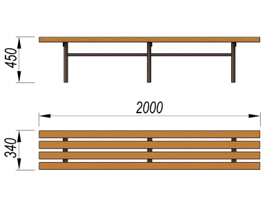 Двухметровая лавочка без спинки 2 м МАФ 1602 в Челябинске